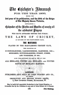 Imagen de portada: Wisden Cricketers' Almanack 1866 1st edition