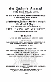 صورة الغلاف: Wisden Cricketers' Almanack 1868 1st edition