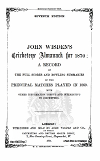 صورة الغلاف: Wisden Cricketers' Almanack 1870 1st edition