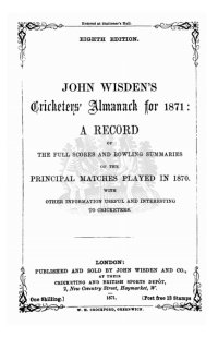 Cover image: Wisden Cricketers' Almanack 1871 1st edition