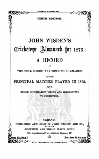 Cover image: Wisden Cricketers' Almanack 1873 1st edition