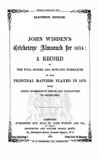 Cover image: Wisden Cricketers' Almanack 1874 1st edition