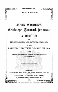 Imagen de portada: Wisden Cricketers' Almanack 1875 1st edition