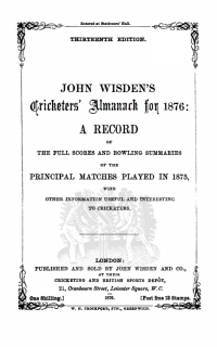 Cover image: Wisden Cricketers' Almanack 1876 1st edition