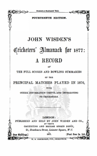 Omslagafbeelding: Wisden Cricketers' Almanack 1877 1st edition