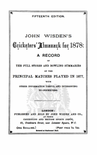 صورة الغلاف: Wisden Cricketers' Almanack 1878 1st edition