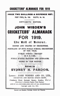 Cover image: Wisden Cricketers' Almanack 1919 1st edition