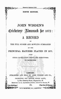 Cover image: Wisden Cricketers' Almanack 1872 1st edition