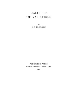 Cover image: Calculus of Variations 9780080095547