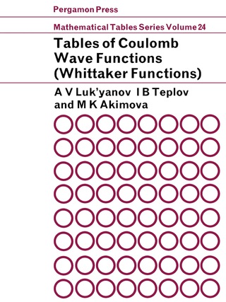 Cover image: Tables of Coulomb Wave Functions 9780080101286