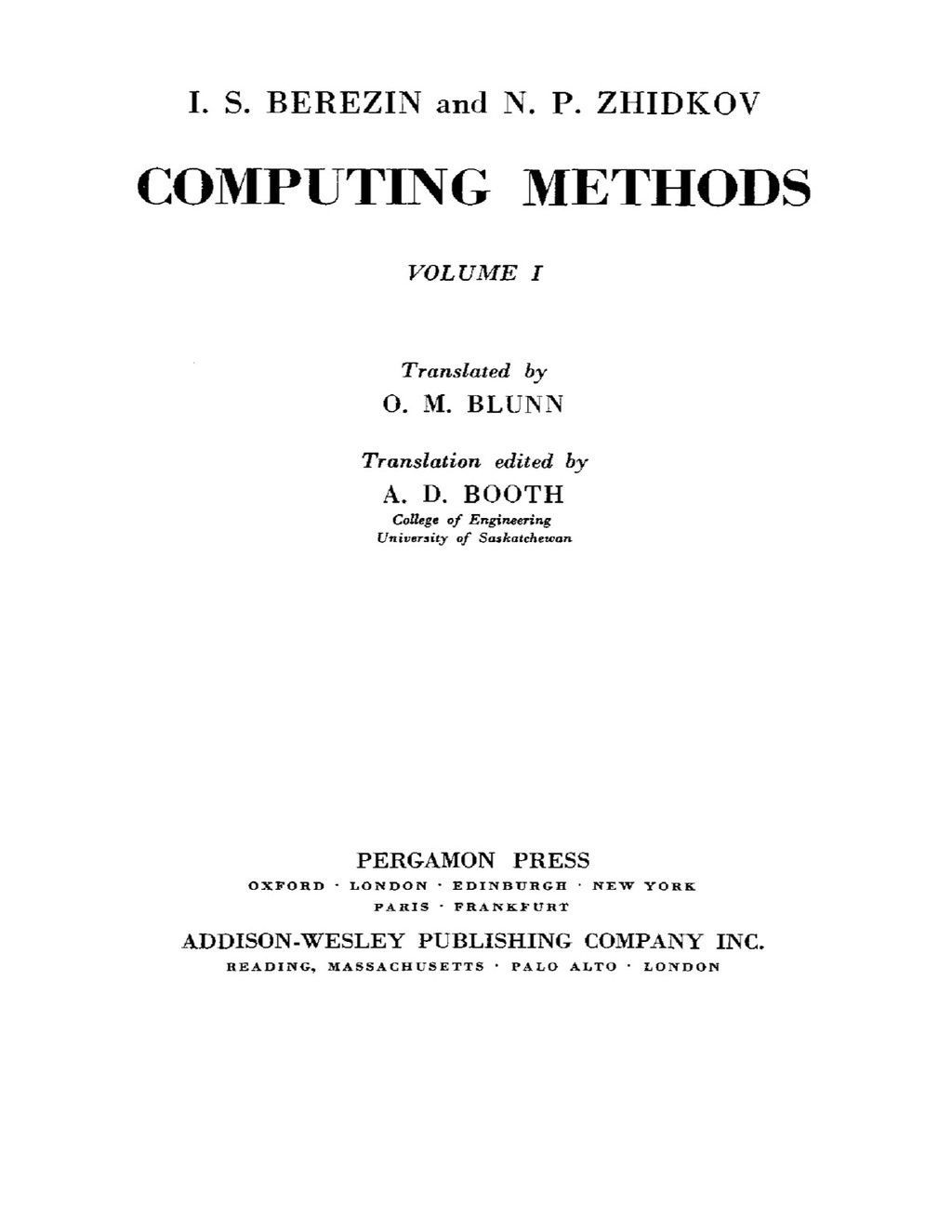 Computing Methods Adiwes International Series in the Engineering Sciences