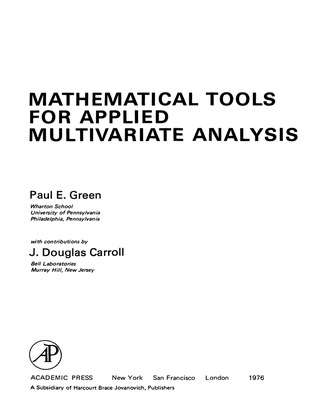 表紙画像: Mathematical Tools for Applied Multivariate Analysis 9780122975509