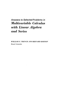 Cover image: Answers to Selected Problems in Multivariable Calculus with Linear Algebra and Series 9780126990560