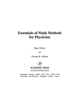Cover image: Essentials of Math Methods for Physicists 9781483200590