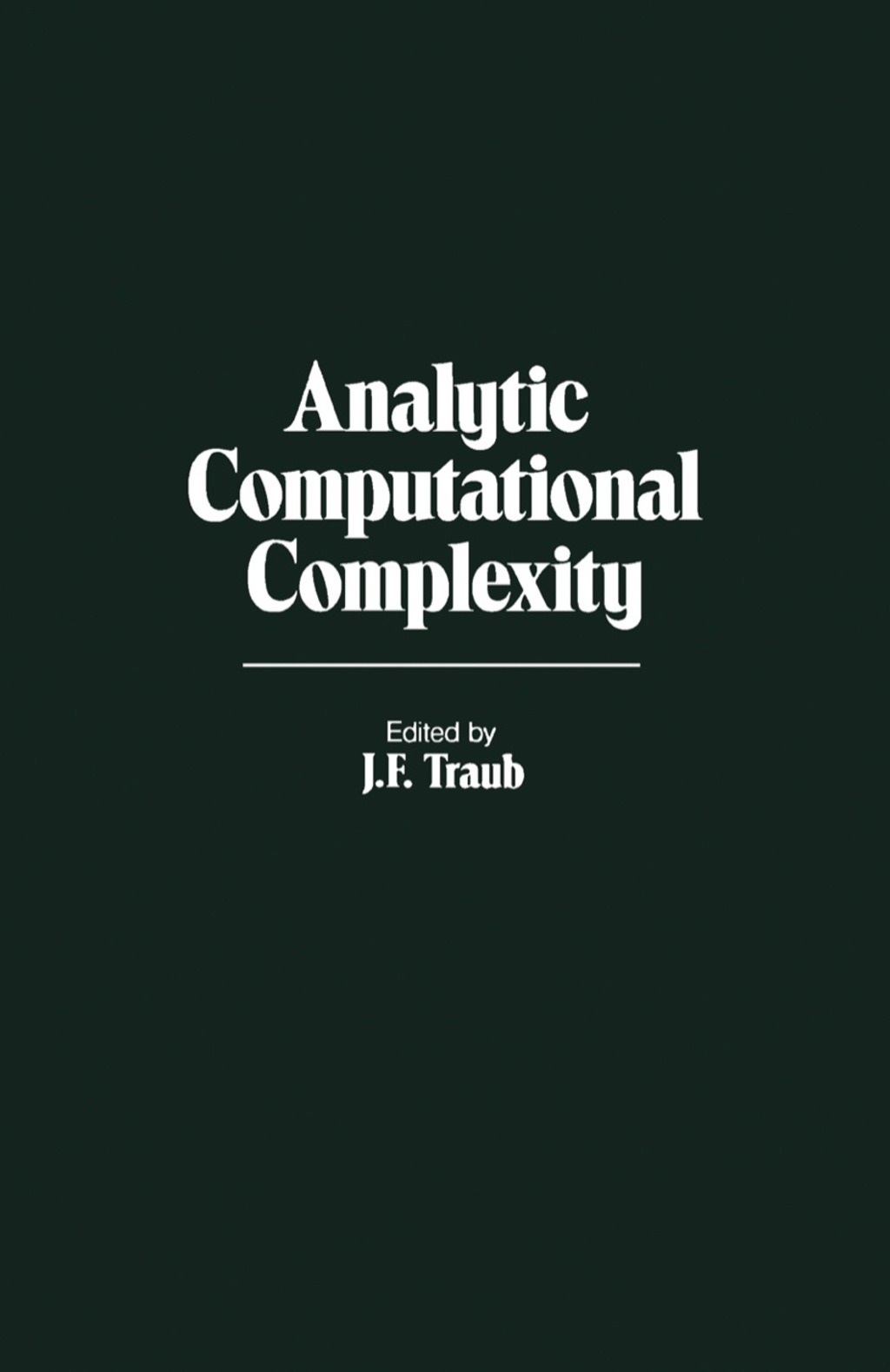 Analytic Computational Complexity (eBook)