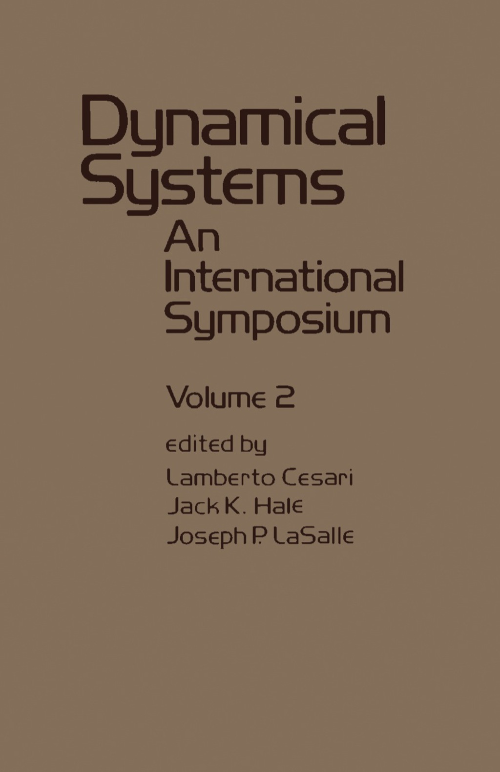Dynamical Systems An International Symposium