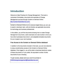 Cover image: Change Management Best Practices - Templates, Documents and Examples of Change Management in the Public Domain. PLUS access to content.theartofservice.com for downloading. 9781742443041