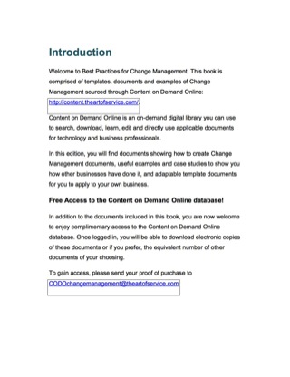 Cover image: Change Management Best Practices - Templates, Documents and Examples of Change Management in the Public Domain. PLUS access to content.theartofservice.com for downloading. 9781742443041