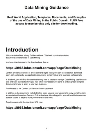 Cover image: Data Mining Guidance - Real World Application, Templates, Documents, and Examples of the use of Data Mining  in the Public Domain. PLUS Free access to membership only site for downloading. 9781486460441