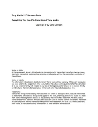 Cover image: Tony Martin 217 Success Facts - Everything you need to know about Tony Martin 9781488558214
