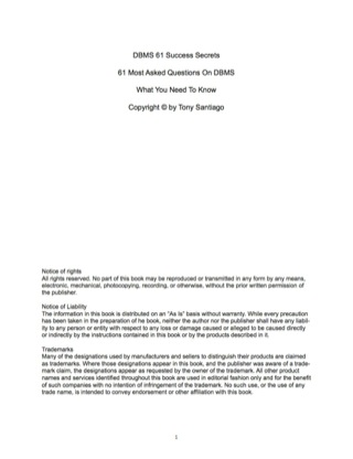 Cover image: DBMS 61 Success Secrets - 61 Most Asked Questions On DBMS - What You Need To Know 9781488857720
