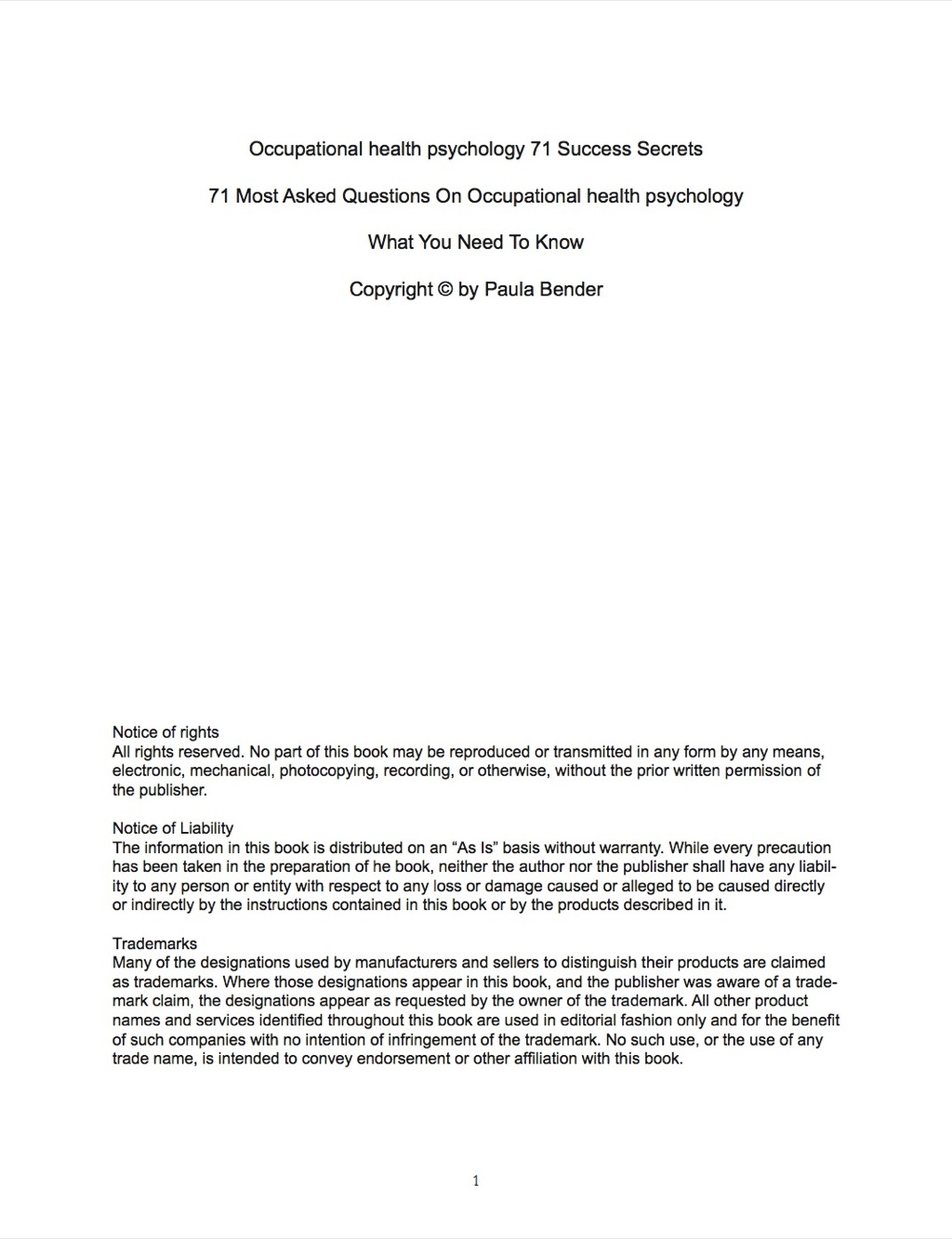Occupational health psychology 71 Success Secrets – 71 Most Asked Questions On Occupational health psychology – What You Need To Know
