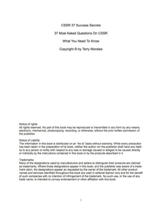 Cover image: CSSR 37 Success Secrets - 37 Most Asked Questions On CSSR - What You Need To Know 9781488863349