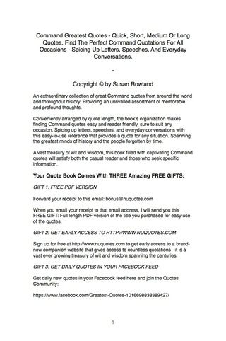 Imagen de portada: Command Greatest Quotes - Quick, Short, Medium Or Long Quotes. Find The Perfect Command Quotations For All Occasions - Spicing Up Letters, Speeches, And Everyday Conversations. 9781489103260