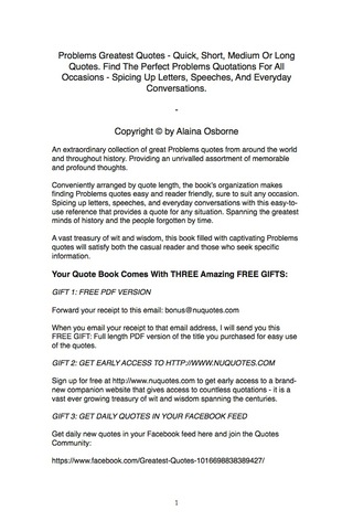 Imagen de portada: Problems Greatest Quotes - Quick, Short, Medium Or Long Quotes. Find The Perfect Problems Quotations For All Occasions - Spicing Up Letters, Speeches, And Everyday Conversations. 9781489103529