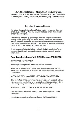 表紙画像: Torture Greatest Quotes - Quick, Short, Medium Or Long Quotes. Find The Perfect Torture Quotations For All Occasions - Spicing Up Letters, Speeches, And Everyday Conversations. 9781489103710