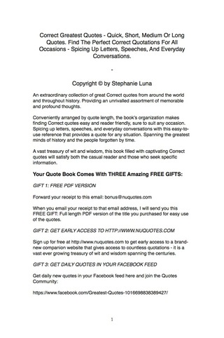 Cover image: Correct Greatest Quotes - Quick, Short, Medium Or Long Quotes. Find The Perfect Correct Quotations For All Occasions - Spicing Up Letters, Speeches, And Everyday Conversations. 9781489103918