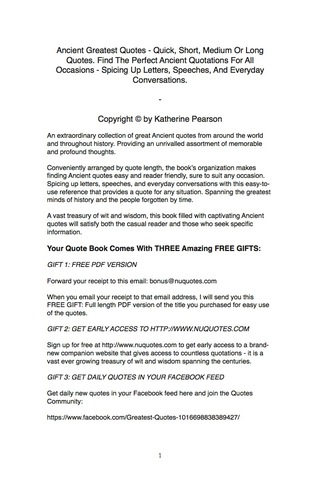 Imagen de portada: Ancient Greatest Quotes - Quick, Short, Medium Or Long Quotes. Find The Perfect Ancient Quotations For All Occasions - Spicing Up Letters, Speeches, And Everyday Conversations. 9781489104007