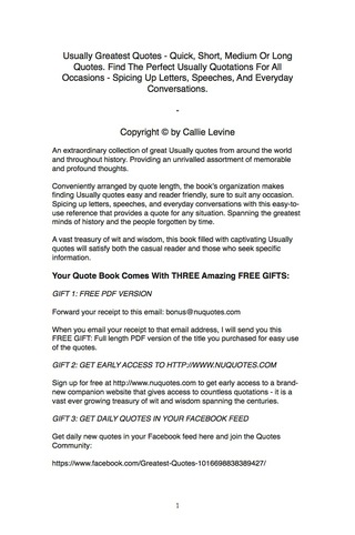 Cover image: Usually Greatest Quotes - Quick, Short, Medium Or Long Quotes. Find The Perfect Usually Quotations For All Occasions - Spicing Up Letters, Speeches, And Everyday Conversations. 9781489104151