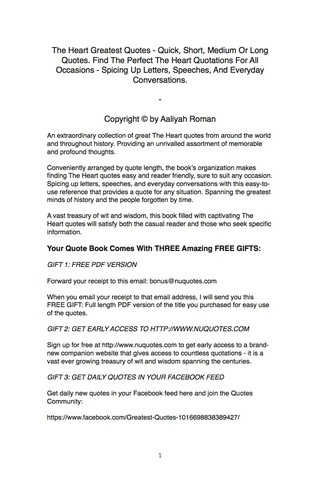 Cover image: The Heart Greatest Quotes - Quick, Short, Medium Or Long Quotes. Find The Perfect The Heart Quotations For All Occasions - Spicing Up Letters, Speeches, And Everyday Conversations. 9781489104298