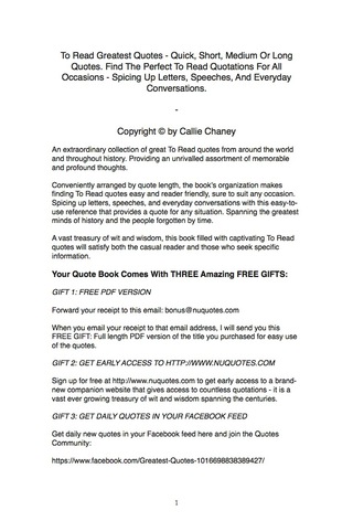 Titelbild: To Read Greatest Quotes - Quick, Short, Medium Or Long Quotes. Find The Perfect To Read Quotations For All Occasions - Spicing Up Letters, Speeches, And Everyday Conversations. 9781489104304