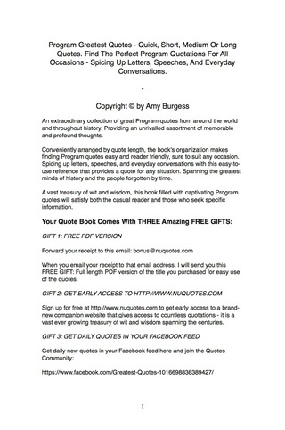 Cover image: Program Greatest Quotes - Quick, Short, Medium Or Long Quotes. Find The Perfect Program Quotations For All Occasions - Spicing Up Letters, Speeches, And Everyday Conversations. 9781489104830