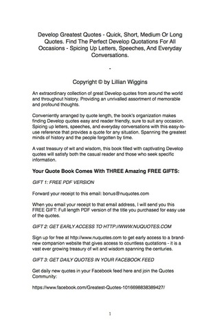 Imagen de portada: Develop Greatest Quotes - Quick, Short, Medium Or Long Quotes. Find The Perfect Develop Quotations For All Occasions - Spicing Up Letters, Speeches, And Everyday Conversations. 9781489105431