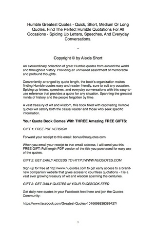 Cover image: Humble Greatest Quotes - Quick, Short, Medium Or Long Quotes. Find The Perfect Humble Quotations For All Occasions - Spicing Up Letters, Speeches, And Everyday Conversations. 9781489106155