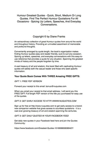 Cover image: Humour Greatest Quotes - Quick, Short, Medium Or Long Quotes. Find The Perfect Humour Quotations For All Occasions - Spicing Up Letters, Speeches, And Everyday Conversations. 9781489106162