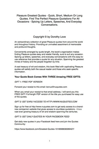 Cover image: Pleasure Greatest Quotes - Quick, Short, Medium Or Long Quotes. Find The Perfect Pleasure Quotations For All Occasions - Spicing Up Letters, Speeches, And Everyday Conversations. 9781489106353