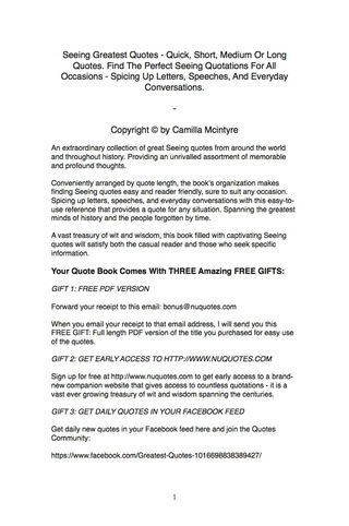 Cover image: Seeing Greatest Quotes - Quick, Short, Medium Or Long Quotes. Find The Perfect Seeing Quotations For All Occasions - Spicing Up Letters, Speeches, And Everyday Conversations. 9781489106476