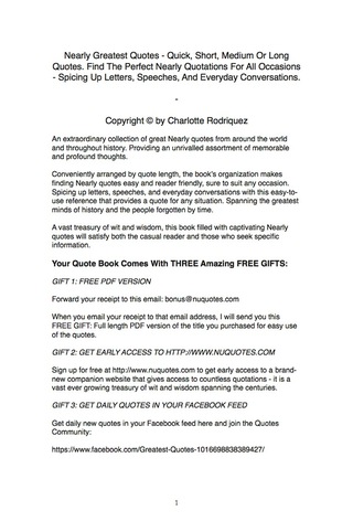Cover image: Nearly Greatest Quotes - Quick, Short, Medium Or Long Quotes. Find The Perfect Nearly Quotations For All Occasions - Spicing Up Letters, Speeches, And Everyday Conversations. 9781489106940