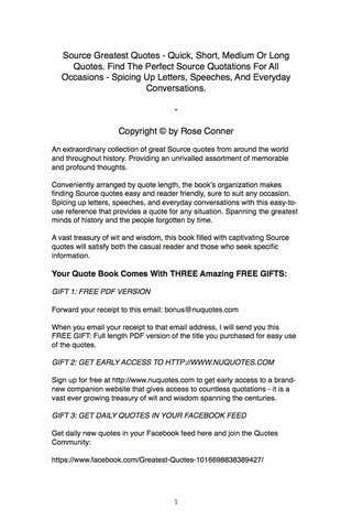 Cover image: Source Greatest Quotes - Quick, Short, Medium Or Long Quotes. Find The Perfect Source Quotations For All Occasions - Spicing Up Letters, Speeches, And Everyday Conversations. 9781489106971