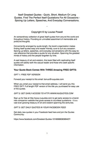 Cover image: Itself Greatest Quotes - Quick, Short, Medium Or Long Quotes. Find The Perfect Itself Quotations For All Occasions - Spicing Up Letters, Speeches, And Everyday Conversations. 9781489107077