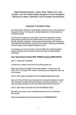 Cover image: Bright Greatest Quotes - Quick, Short, Medium Or Long Quotes. Find The Perfect Bright Quotations For All Occasions - Spicing Up Letters, Speeches, And Everyday Conversations. 9781489107145