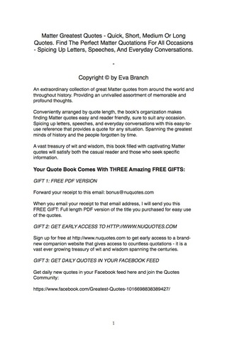 Cover image: Matter Greatest Quotes - Quick, Short, Medium Or Long Quotes. Find The Perfect Matter Quotations For All Occasions - Spicing Up Letters, Speeches, And Everyday Conversations. 9781489107169