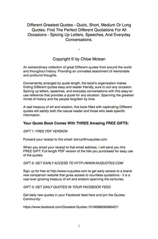 Cover image: Different Greatest Quotes - Quick, Short, Medium Or Long Quotes. Find The Perfect Different Quotations For All Occasions - Spicing Up Letters, Speeches, And Everyday Conversations. 9781489107220