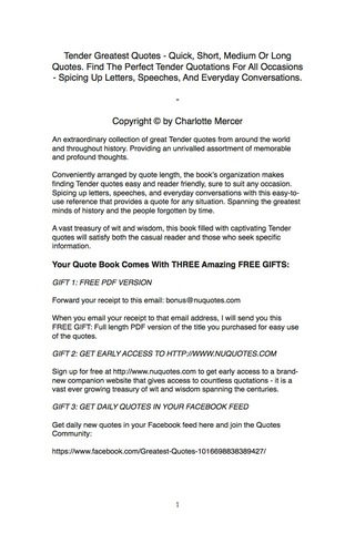 Cover image: Tender Greatest Quotes - Quick, Short, Medium Or Long Quotes. Find The Perfect Tender Quotations For All Occasions - Spicing Up Letters, Speeches, And Everyday Conversations. 9781489107275