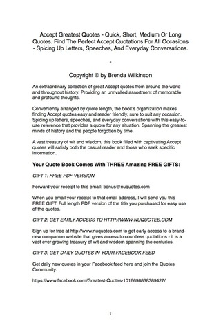 Cover image: Accept Greatest Quotes - Quick, Short, Medium Or Long Quotes. Find The Perfect Accept Quotations For All Occasions - Spicing Up Letters, Speeches, And Everyday Conversations. 9781489107299