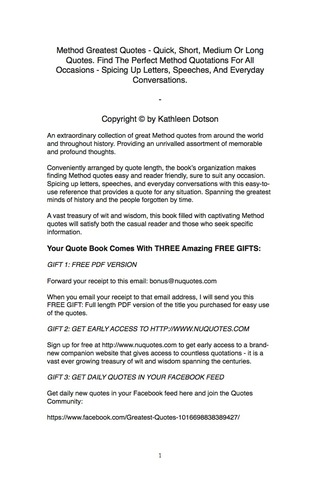 Omslagafbeelding: Method Greatest Quotes - Quick, Short, Medium Or Long Quotes. Find The Perfect Method Quotations For All Occasions - Spicing Up Letters, Speeches, And Everyday Conversations. 9781489107374